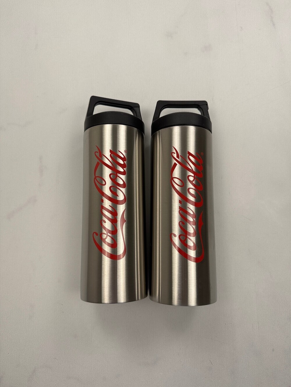 Coca Cola Stainless Steel Water Bottle Metallic Silver Modern Graphic 2 Pack